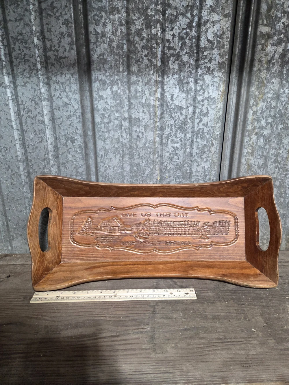 Carved Wooden Serving Tray - Brown